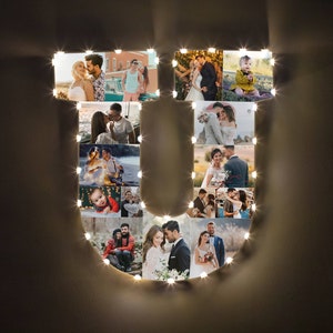 Personalisierte Buchstabe U Holzbild Collage Geschenk für Weihnachten, Buchstabe Fotorahmen für Valentinstag Geschenk, einzigartiges Liebesgeschenk für Paare