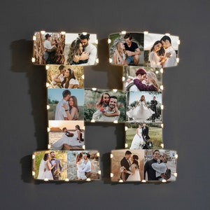 Regalo personalizado de la decoración de la pared del collage de la letra H para la Navidad, regalo personalizado de la foto para el amor, marco de la letra H para el regalo del día de San Valentín,