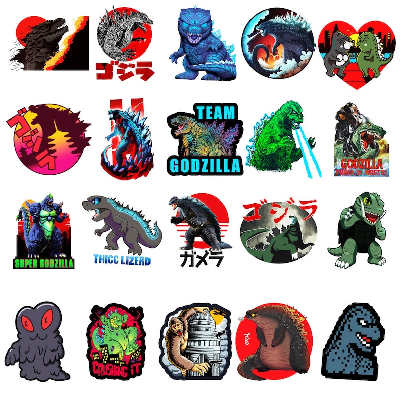 Godzilla Presentation Sticker 50pcs Godzilla Party Vinyl Sticker Snowboard Luggage Laptop Phone ...