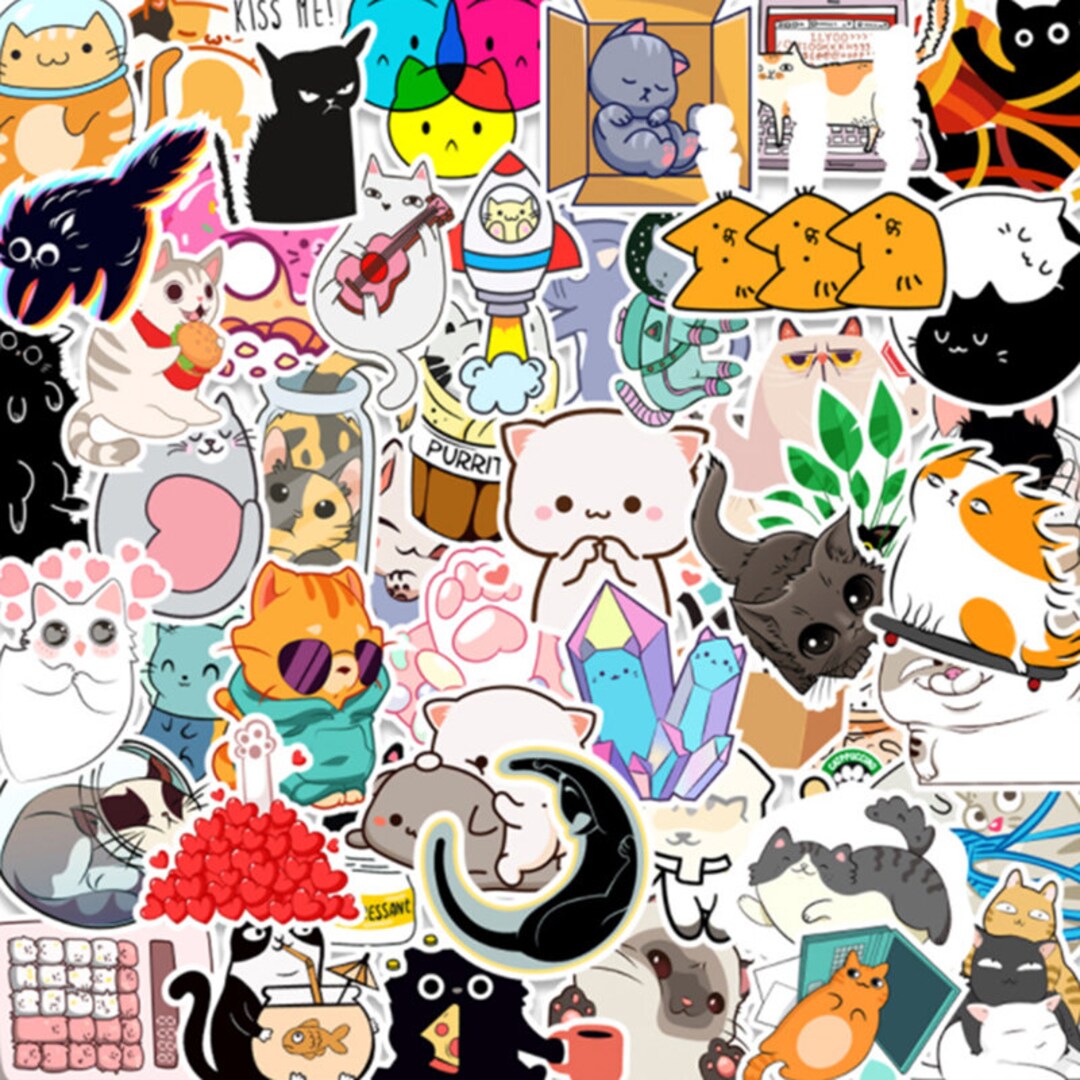 Party Cat Sticker 50pcs Cute Cat Party Vinyl Sticker Snowboard Luggage Laptop Phone ...