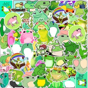 May include: A sheet of colourful frog stickers with various designs, including frogs playing musical instruments, wearing hats, and holding flowers. The stickers are perfect for adding a whimsical touch to laptops, water bottles, and other surfaces.