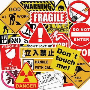 50pcs Warning Signs Pack 1 Cartoon Diary Kid VSCO Vinyl Sticker Snowboard Luggage Laptop Phone