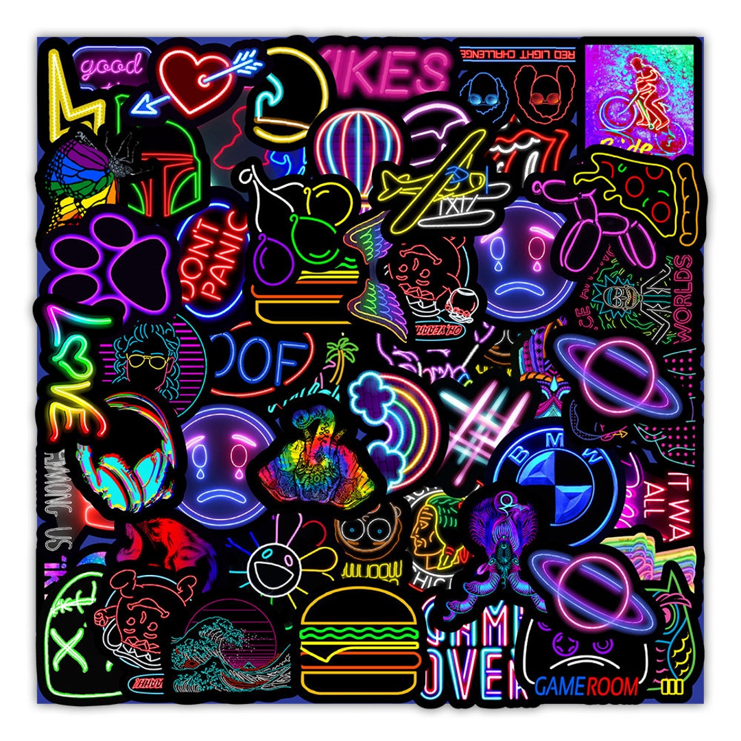 Neoni Sticker 50pcs Neon Light 2 Party Vinyl Sticker Snowboard Luggage Laptop Phone ...