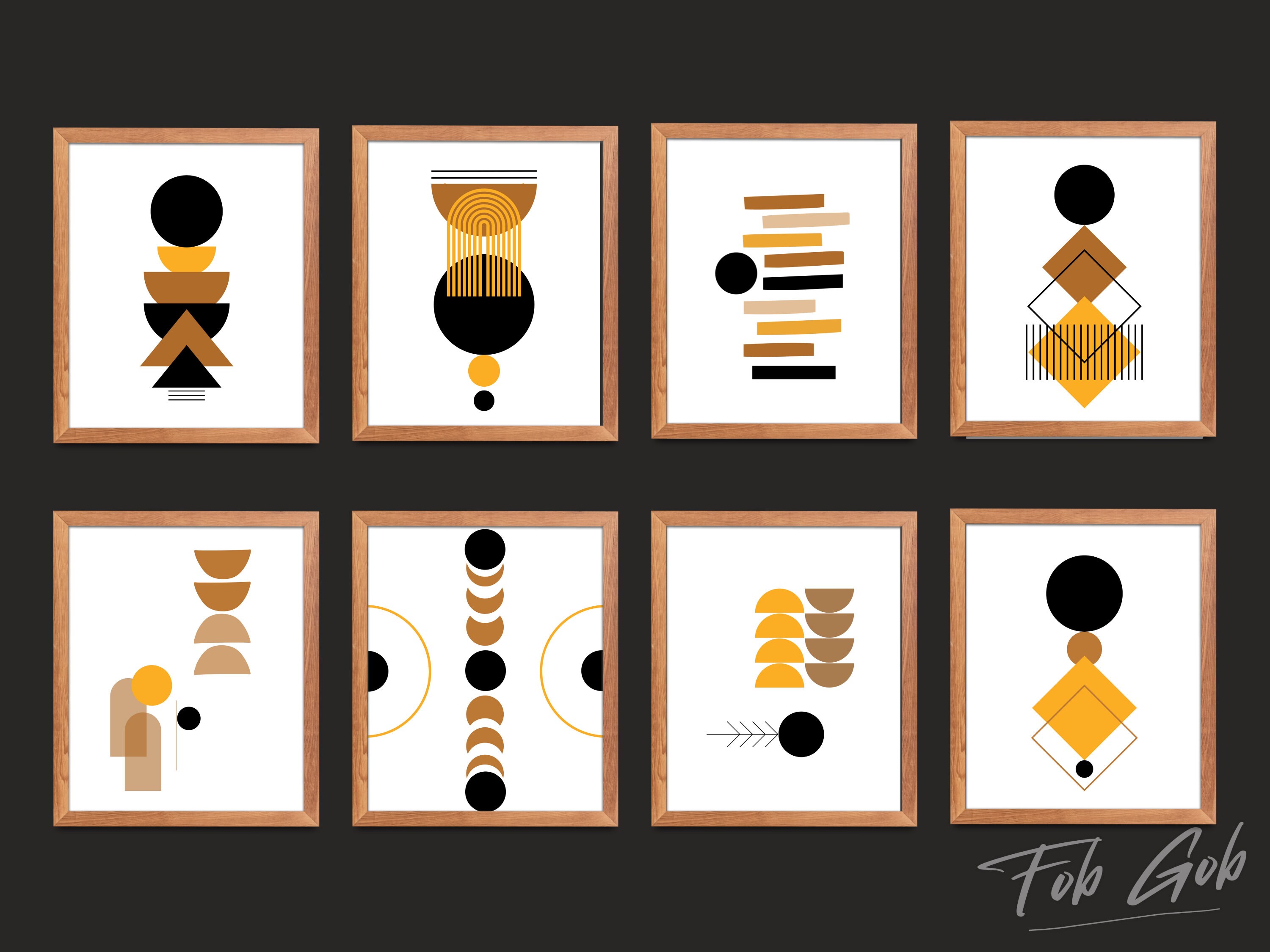 Mid Century Art Prints Set of 8 Neutral Modern Wall Art Etsy