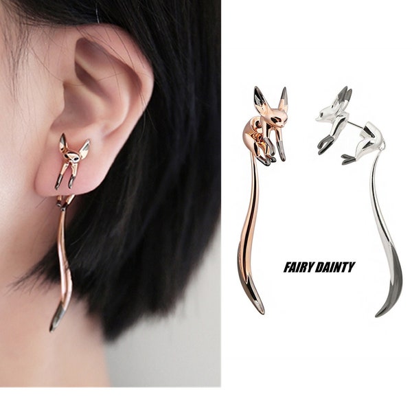 Long Tail Forest Fox Earring, Free Ship, Cute Fox Silver Earring, Fun Earring, Kawaii Animal Earring, Creative Earring, Gift For Her