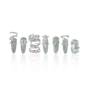 Jade Color Nail Ring Set, Fingernail Ring, Fingertip Ring, Nail Art, Open Adjustable Ring, Knuckle Ring, Fake Nails, Nail Guard, Midi Ring