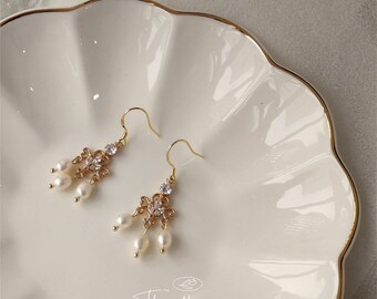 Boucles d’oreilles Freshwater Pearl Drop, plaqué or 14K, épingle en argent 925, boucles d’oreilles Pearl Drop mariée, boucle d’oreille en perle mariage