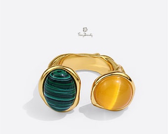 Malachite Ring, Agate Ring, Gold Chunky Rings With Stone, Stackable Ring, Simple Rings, Daily Ring, Dainty Ring, Adjustable Ring