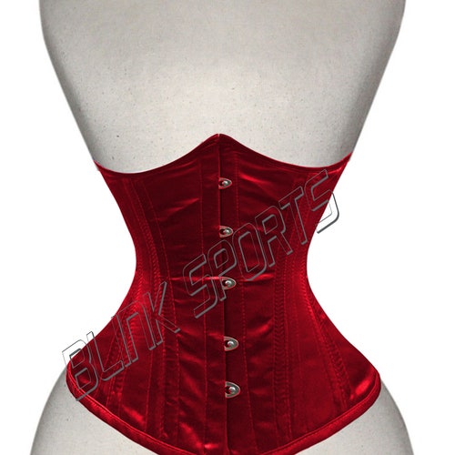 Top Drawer Red Satin Double Steel Boned Curvy Cut Waist Cincher Corset w/Lace-Up Sides