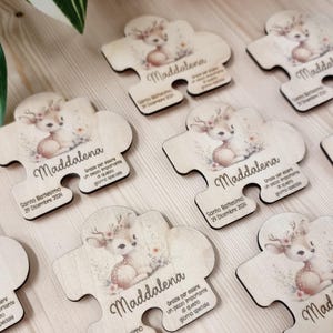 Puzzle calamita in legno segnaposto,bomboniera battesimo, bomboniera,bomboniera artigianale, calamita,idea regalo, nascita, primo compleanno