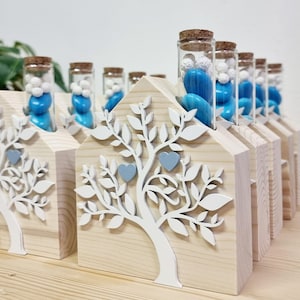 Casetta profumatore ambiente in legno con albero della vita, bomboniera, battesimo, matrimonio, comunione, cresima, regalo per gli ospiti