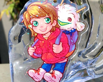 No More Heroes 3 NMH3 Kids FU and Damon Childhood Clear Acrylic Charm Star Holo OR Rainbow Holo with Epoxy Coating (Pick 1 of 2 Finishes)