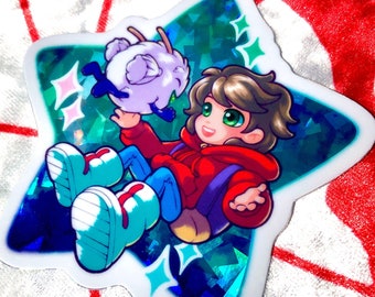 No More Heroes 3 NMH3 Holographic Broken Glass Prism Vinyl Star Sticker UV Resistant Weatherproof Dishwasher-safe Childhood FU and Damon