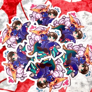 No More Heroes 3 NMH3 Clear Vinyl Sticker UV Resistant Weatherproof Dishwasher-safe &quot;I Love You&quot; Chibi FU and Damon