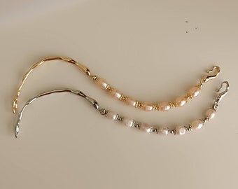 Natural Freshwater Pearls Bracelet | Gold and Silver Bracelet | Bridal Bracelet | Minimalist Bracelet | Bridal Bracelet