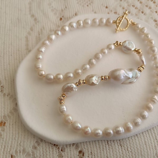 Gold Genuine Freshwater Pearl Necklace | Multiplied-Shape Baroque Pearl | High Lustrous Pearl Necklace | Natural Pearl pendant |