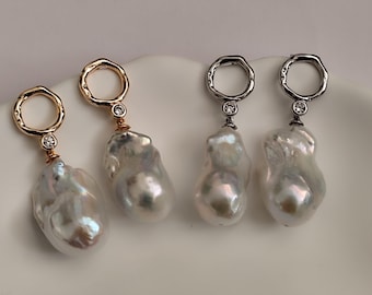 Genuine Freshwater Fireball Baroque Pearl Earrings | Big Real Pearl Dainty Earrings | Real Flameball Pearl Earrings | Bridal Jewelry