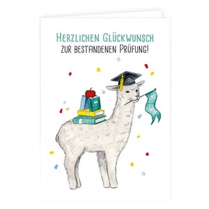 Klappkarte - Herzlichen Glückwunsch zur bestandenen Prüfung - Alpaka Motiv - mit Umschlag