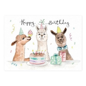 Postkarte zum Geburtstag - Happy Birthday - Alpaka