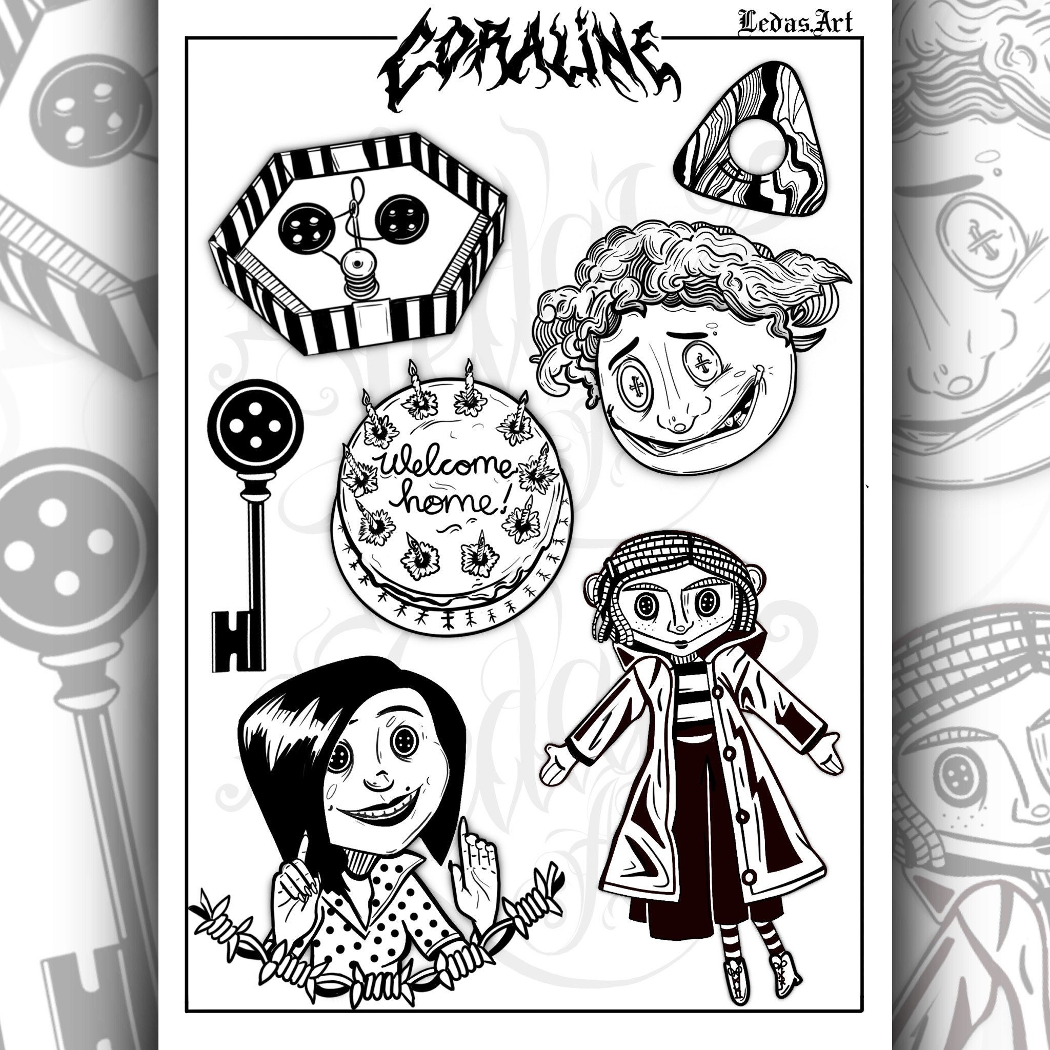 Details 65+ coraline tattoo black and white latest in.eteachers