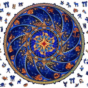 Mandala Zodiac Signs Wooden Jigsaw Puzzle by Adawoo