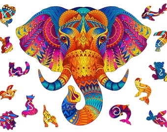 Rompecabezas de madera de elefante: figuras de animales coloridas de Adawoo