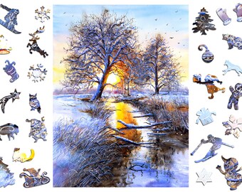 Adawoo Winterlandschap Houten Puzzel, Unieke Stukjes (A3 - 405)