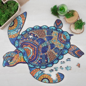 Wooden Puzzle Jigsaw Premium Turtle by Adawoo Perfect Gift Amazing Colors Animals