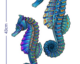 Puzzle en bois hippocampes : animaux colorés par Adawoo - France