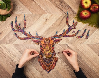 Adawoo Deer Wooden Jigsaw Puzzle: Unique Animal Shapes (214 Pieces)