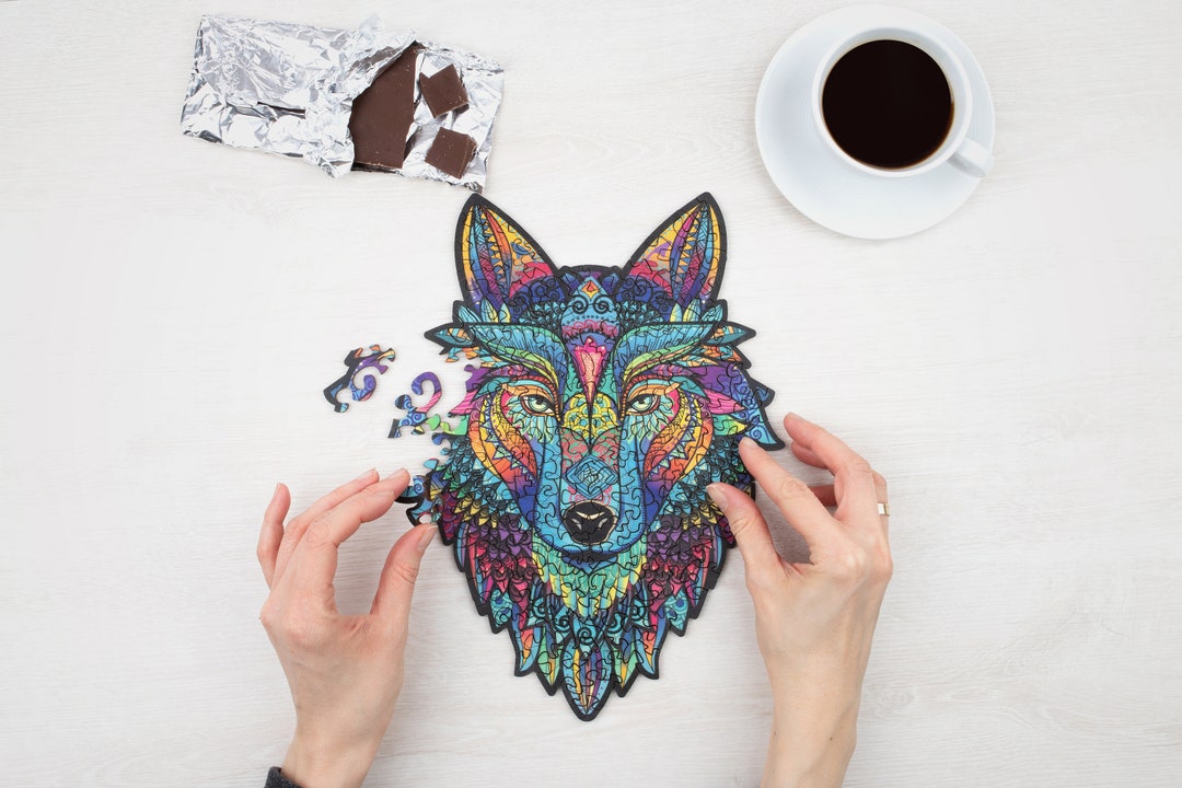 Wooden Wolf Jigsaw Puzzle – Colorful Animal Art, Unique Pieces - Etsy