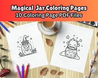 Blod and Easy Magic Jar Coloring Page | Kawaii Magic Jar Coloring Book | Cute Magic Jar Art Printables | Magical Creatures in a Jar Coloring