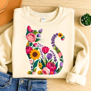 Floral Cat Clipart Bundle PNG and SVG – 5 Magical Cat Silhouettes with Flowers & Butterflies for T-Shirts, Sublimation and Crafts