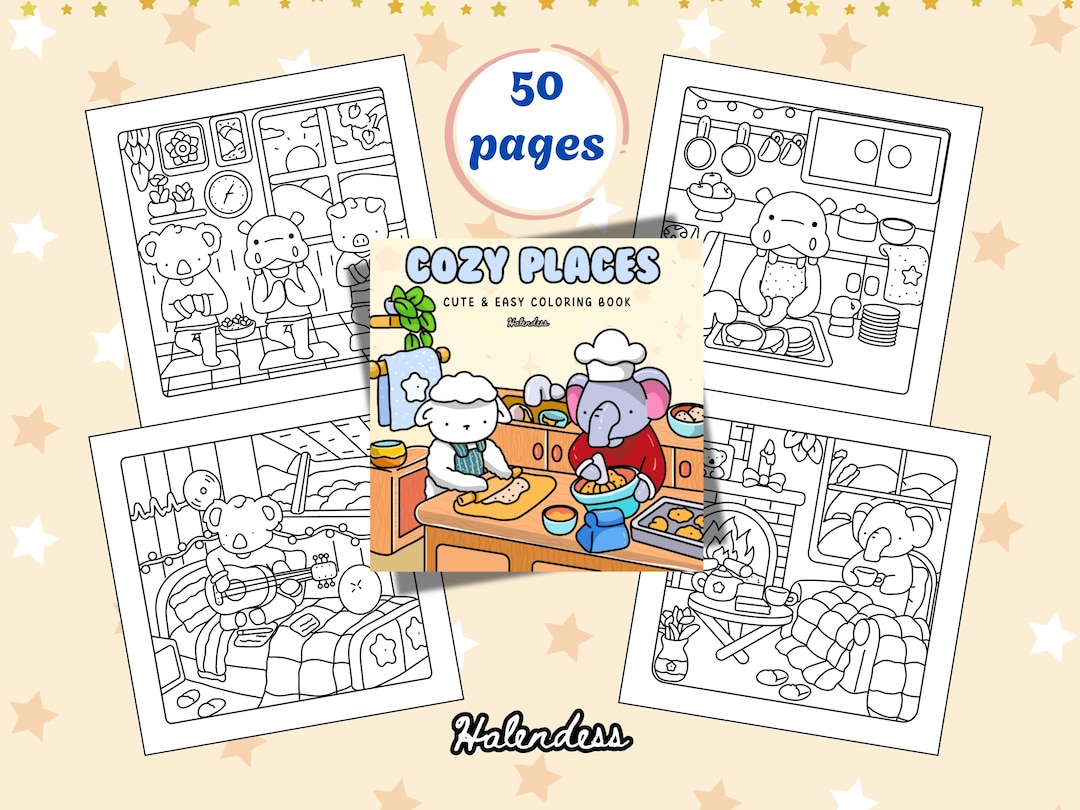 Cozy Places Coloring Pages for Kids and Adults | 50 Digital Coloring ...