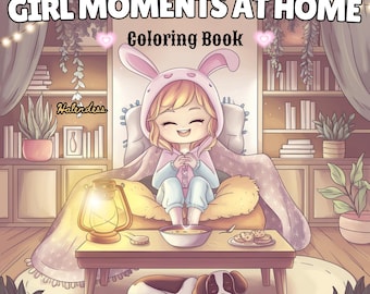 Girl Moments At Home Coloring Pages for Teens and Adults | Featuring Various Activities at Cozy Places for Relaxation and Stress Relief