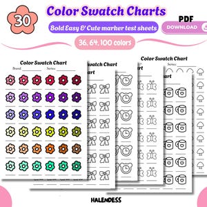 30 campioni di colore stampabili – Organizzatore di tavolozze di colori per pennarelli ad alcol, matite colorate, fogli di campioni di colore vuoti / Scarica PDF