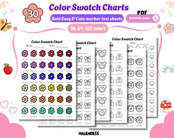 30 Color Swatch Chart Printables – Color Palette Organizer for Alcohol Markers, Colored Pencils, Blank Color Chart sheets | PDF Download