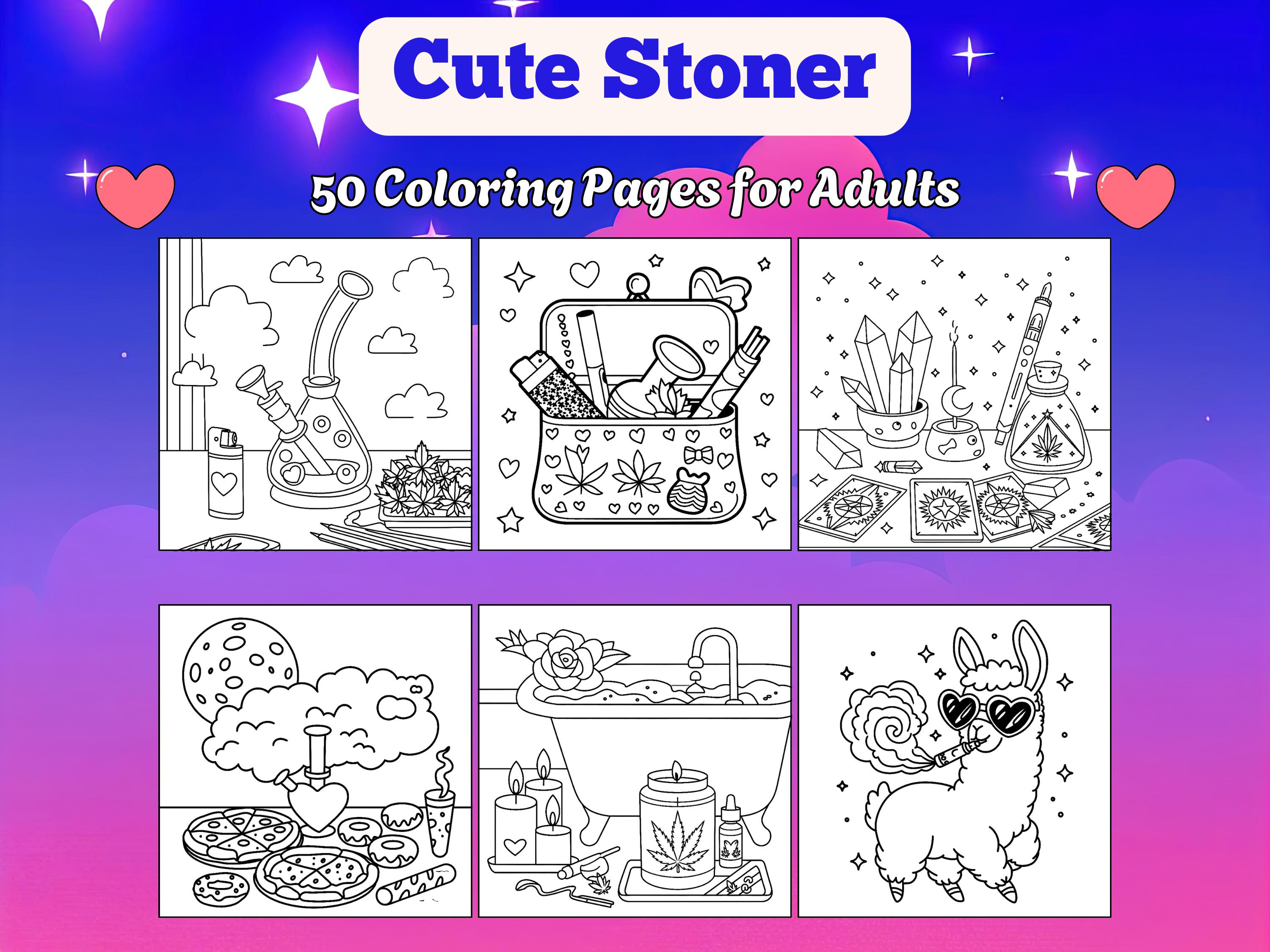 Páginas de colorear stoner lindas para adultos – Libro imprimible Kawaii con temática 420 para aliviar el estrés y relajarse
