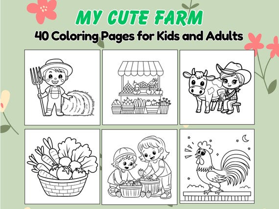 Farm Coloring Pages | 40 Cute Animal Scenes for Kids (Digital Download)