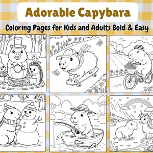 Adorable Capybara Coloring Pages For Kids And Adults Instant Download PDF| Cute Capybara Art for Relax, Stress Relief and Creativity