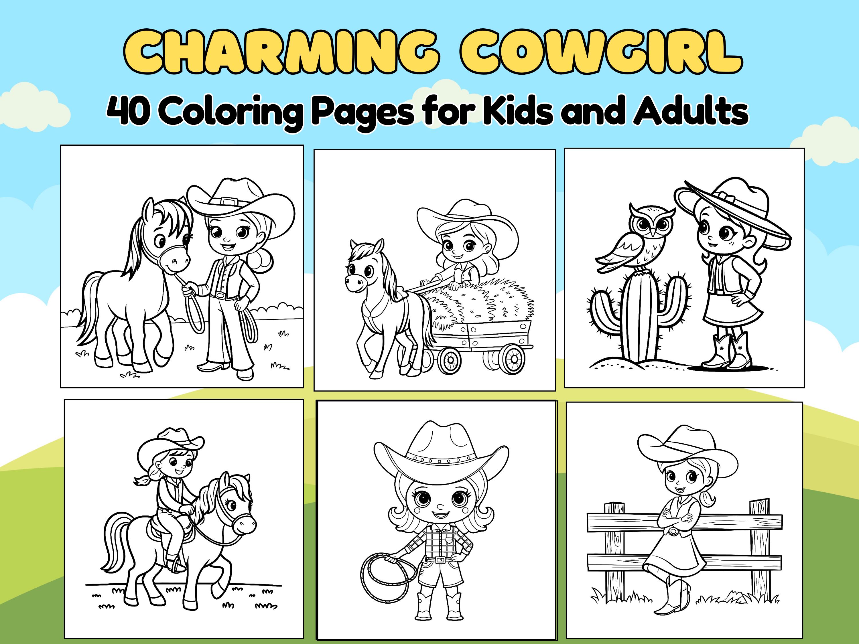 Charming Cowgirl Coloring Pages Bold and Easy Western Fun for Kids and Adults| Fun Cute Cowgirl-Themed Simple and Playful Designs