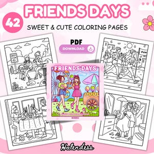 Friends Days Coloring Pages for Teens and Adults | 42 PDF Bold & Easy, Comfy and Cozy Bestie Moments, Cozy Girl Life and Cute Girly Fun