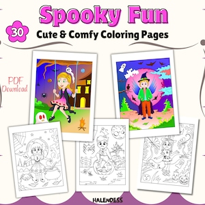Spooky Cute Coloring Pages for Kids and Adults – Bold Easy, Cute Ghosts, Witches & Monsters, Cozy Creepy Moments for Fun and Stress Relief