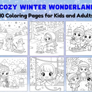 Cozy Winter Wonderland Coloring Pages for Kids and Adults| Fun and Relaxing Holiday with Cute & Comfy boy and cozy girl in Hygge Moments