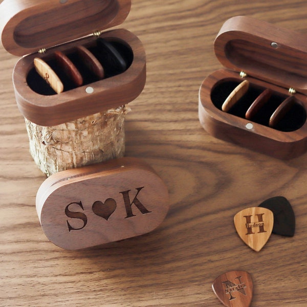 Personalized Wooden Guitar Pick Valentine's day gift Boyfriend , Gift for him, Engraved Guitar Pick Box, Custom Plectrum Holder