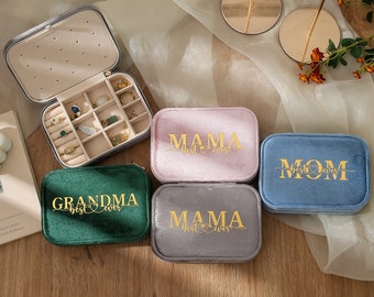 Samt Reise Schmuckschatulle Personalisierte Muttertagsgeschenke, Geburtstagsgeschenk, Schmuckveranstalter, Weihnachtsgeschenk für Mama, Oma