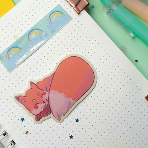 Adesivo volpe accogliente, adesivo volpe rossa, adesivo volpe kawaii, adesivo volpe carina per laptop