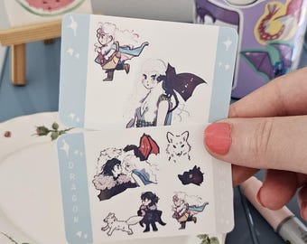 Girl dragon queen white wolf winter sticker sheet anime chibi sticker fantasy laptop