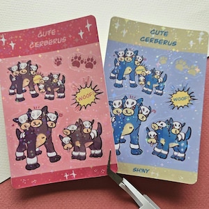 Hellhound dog cerberus cute sticker sheet puppy cerberus three headed mythical creature