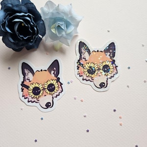 Sticker renard ondes positives tournesol esthétique cadeaux animaux idiots stickers ordinateur portable pour bouteille d'eau hydroflask